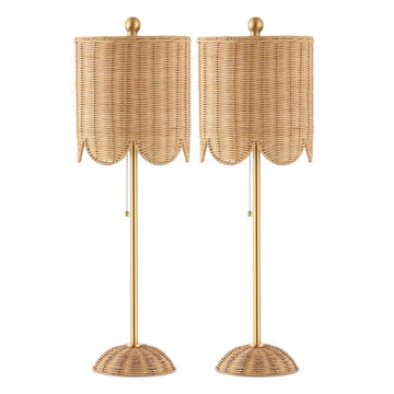 Celerie 27.5" Coastal Bohemian Rattan/Iron Scalloped Buffet LED Table Lamps with Pull Chain (Set of 2)